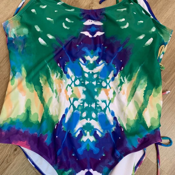 Shein One-piece Swimsuit Size 2XL Tie-dye Polyester Spandex Padded Green - Picture 2 of 13